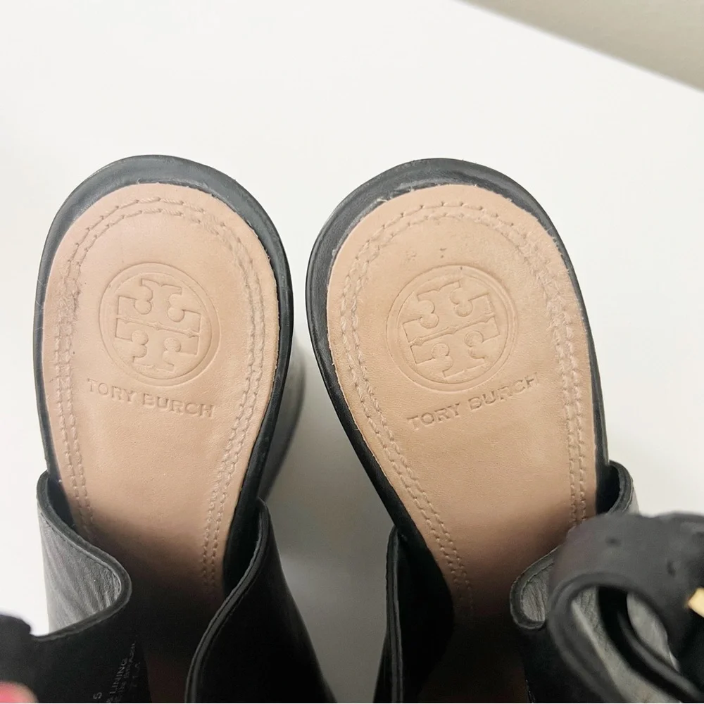 Tory Burch Grove Open Toe Leather Bootie Black Size 7